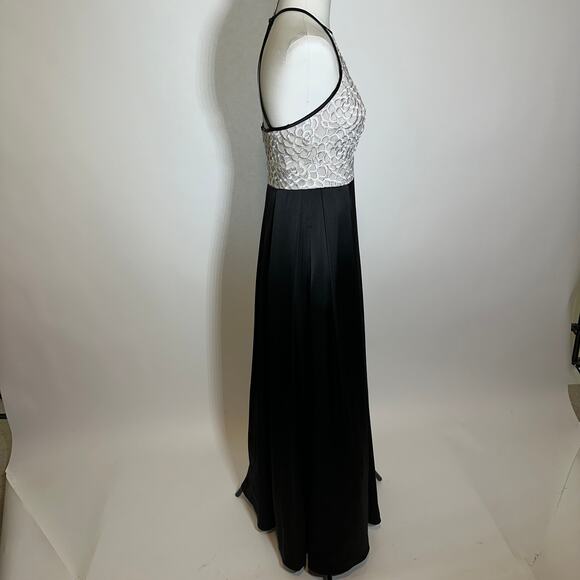 ABS by Allen Schwartz Black & White Lace Top Halter Formal Gown Womens Size 4 - Picture 5 of 16